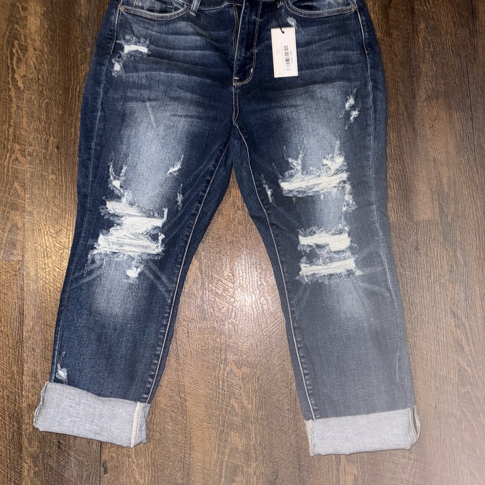 Judy Blue Distressed Boyfriend Blue Jeans